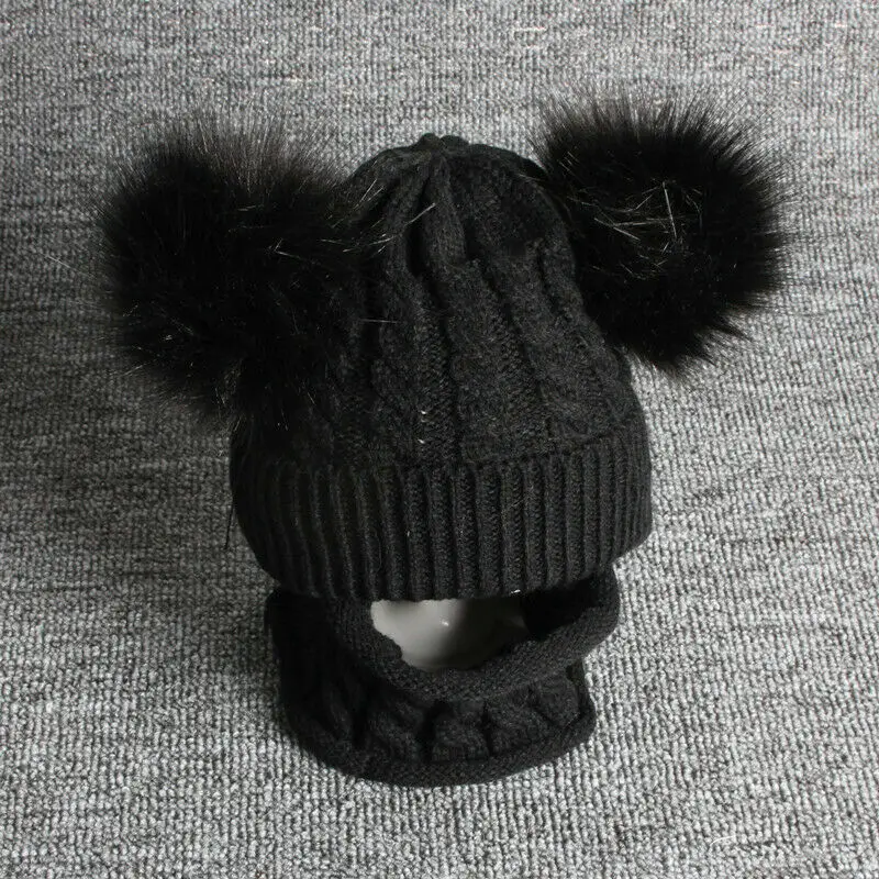 Черный Newborn Kids Baby Boy Girl Pom Hat Children Winter Warm Knit Bobble Beanie Cap - Цвет: Черный