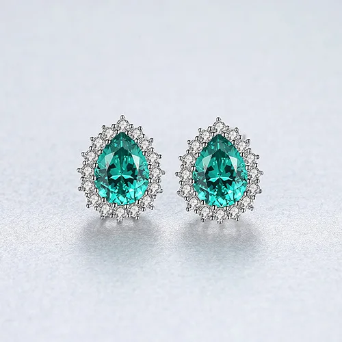 Emerald Sapphire Color Treasure Gemstone Earring S925 Sterling Silver Stud Earrings Fine Jewelry Earrings for Women - Цвет камня: Зеленый