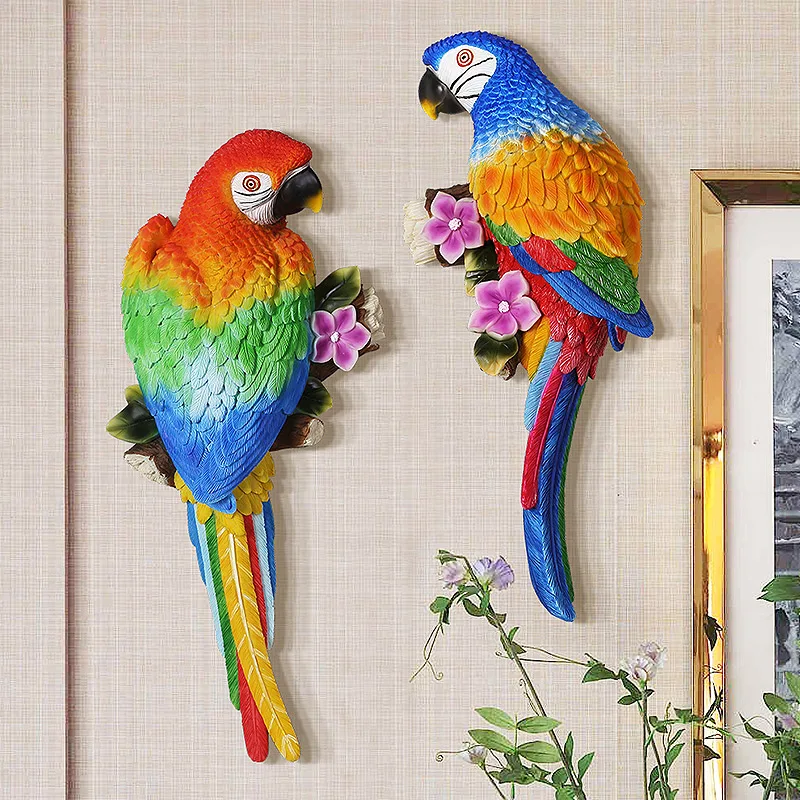 

Retro Style Wall Decoration Pendant Resin Home Colorful Parrot Standing On A Branch Wall Decoration For Living Room Dining Room