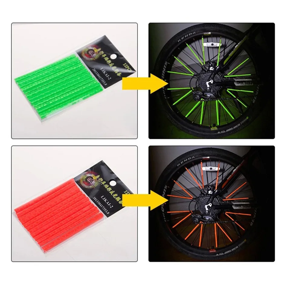 Discount 12 Pcs Bicycle Light Rim Radio Clip Light Tube Safety Warning Light Strip Safety Cycling Reflective Reflector Bike Accessories 3