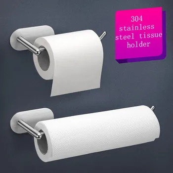 

304 Stainless Steel Nail-free Wall Mount Hanging Bathroom Toilet Paper Holder Kitchen Tissue Roll Holder Towel Rack Stand