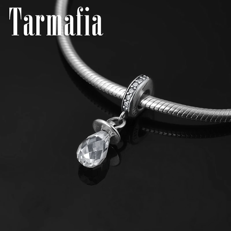 

Real 925 Sterling Silver DIY Gift Clear CZ Crystal bulb shape Pendant Beads Fit Original Pandora Charm Bracelet Jewelry making
