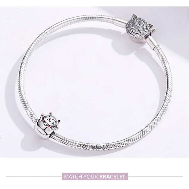 INBEAUT оригинальные бусины кошка fit Pandora браслет 925 пробы серебро счастливый Красный Эмаль Scarlf подвески в виде животных DIY ювелирные изделия