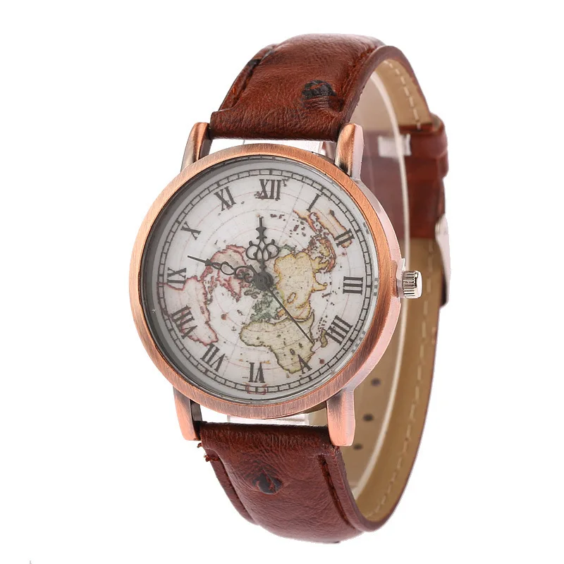 

Hot Selling Hot Sales-Men's Women's Retro Belt Quartz Watch Map Flowers Second Hand Roman Numerals Watch
