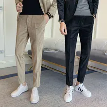 Новые осенние вельветовые брюки Мужская Мода однотонный деловой Повседневное Брюки человек уличной моды в обтяжку облегающие Костюмные брюки Для мужчин