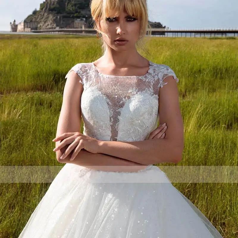 Robe De Mariee Элегантное свадебное платье принцессы с глубоким вырезом роскошная кружевная Иллюзия аппликации с рукавом-крылышком на спине свадебное платье