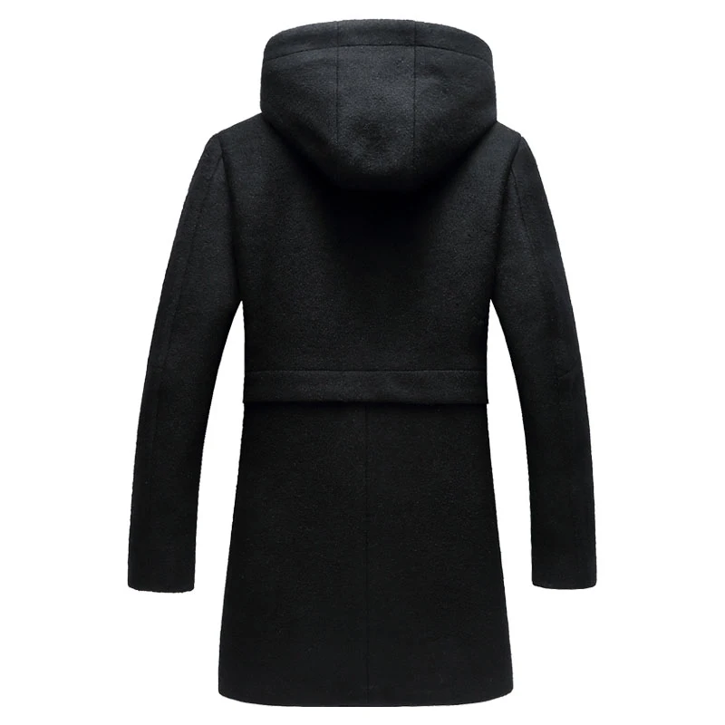 Hooded Parka Men Coats Winter Zipper Long trench coat& Blends Peacoat Mens Business Woolen Long Overcoats MA436