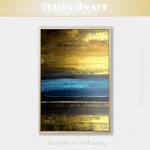 Художественная ручная роспись Абстрактная акриловая живопись золотые и синие цвета абстрактная картина для настенного искусства абстрактная золотая акриловая живопись