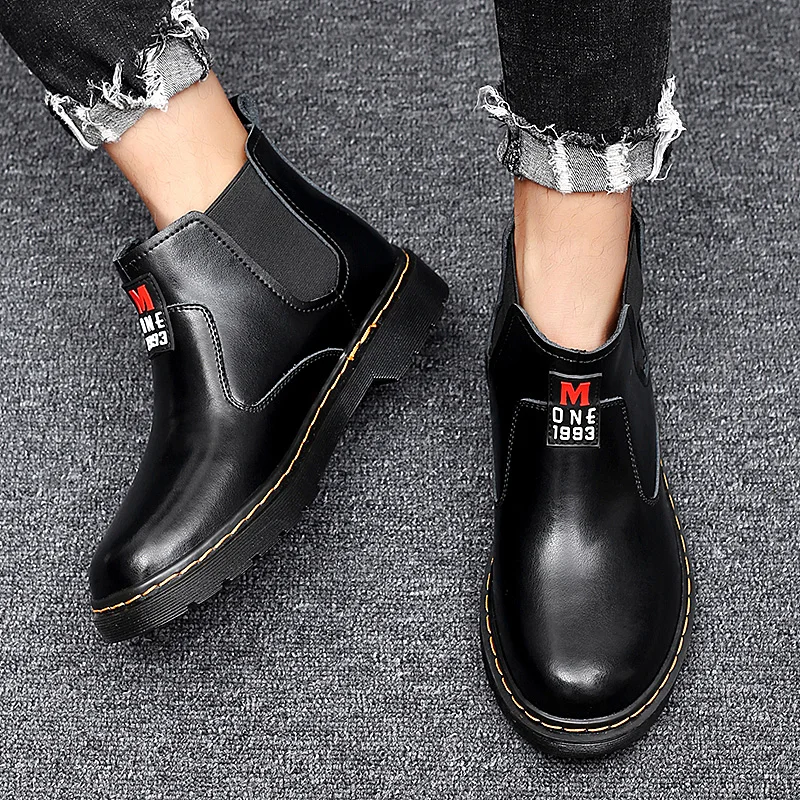 Мужские ботинки в английском стиле для отдыха из коровьей кожи больших размеров черные рабочие ботинки без шнуровки дышащие ботильоны