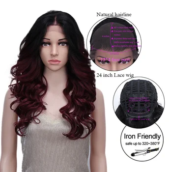 

Synthetic Lace Front Wigs For Women 24 Inch Ombre Burgundy Brown Body Wave Lace Wiga Heat Resistant Classic Plus synthetic Wigs