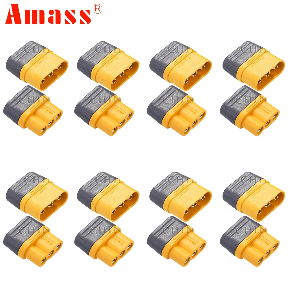 Amass MR60 MR 60 내화 여성 수컷 3 코어 커넥터, 외장이있는 3.5mm 황동 금 도금 Lipo ESC RC 모델 용, 5 짝/묶음