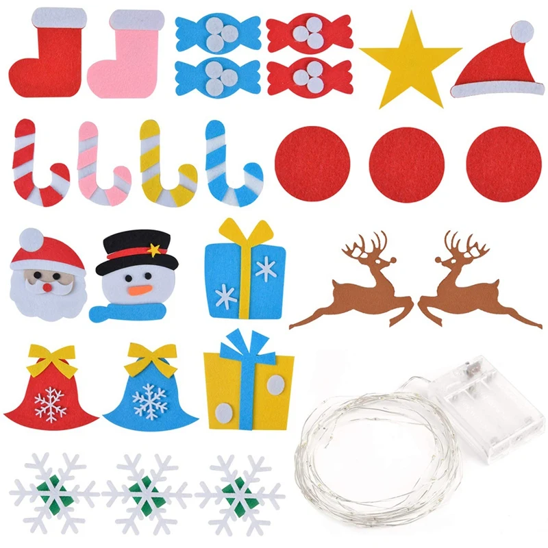 3.2Ft Creative Felt Christmas Tree with 26 Pcs Ornaments Christmas Wall Hanging Decor Christmas Decorations Xmas Gifts with Ligh