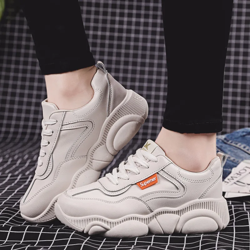 

2019 Spring Summer New Style Breathable Thick Bottomed White bear xie Women's Low Top White Shoes Women's Sports Casual Shoe