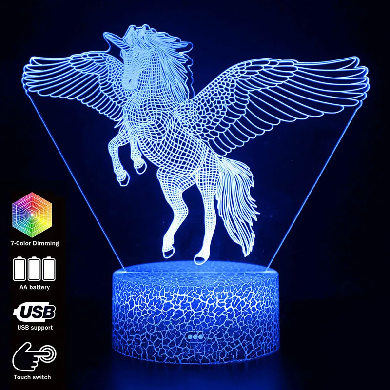 

3D illusion Unicorn Table Lamp Touch LED Night Light Home Room Rainbow Horse Lampen Decor Lighting Creative Lamp For Gift MY1166