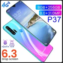 مقفلة 4G الذكية هاتف محمول المحمول P37 ماكس الذكي ملء الشاشة 10 النواة 256 GB الروبوت 9 الاصبع ID الوجه المزدوج كاميرا