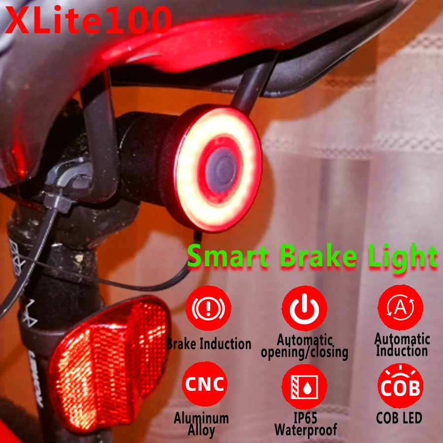 xlite100 Waterproof Bicycle Smart Brake Sensor LED USB Tail Light Rear Lamp New