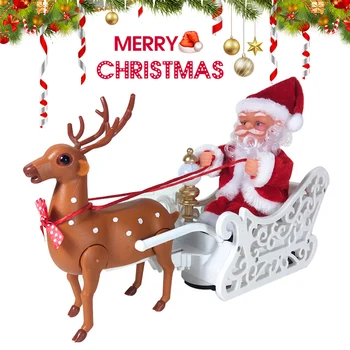 

Electric Santa Claus Doll Elk Sled Toy Walking Music Elk Pull Cart Toy Christmas Decor TUE88
