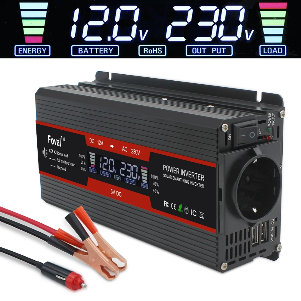US $42.49 Lcd Display 5000w Power Inverter Dc 12v To Ac 220v Modified Sine Wave Solar 2 Usb Car Transformer Convert Eu Socket Black