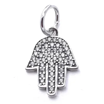 

Authentic 925 Sterling Silver Bead Charm Hamsa Hand With Crystal Pendant Beads Fit Bracelet Bangle Diy Jewelry