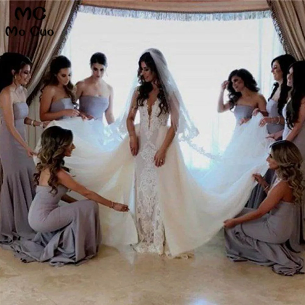 

Simple In Stock Mermaid Bridesmaid Dresses Long Wedding Party Dress Elastic Satin Bridesmaid Dress