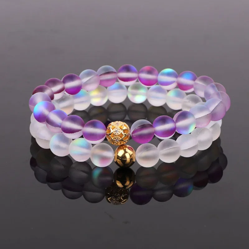 2PCS/SET New Fashion AB Glass Beads Women Jewelry Bracelet Moon Flash Color Beaded Elastic Bracelet Lady - Image 4