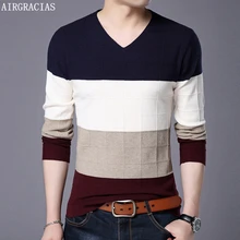 AIRGRACIAS Brand Casual Sweater Men O-Neck Slim Fit Men Long Sleeve Patchwork Color Male Pollover Sweater Clothes agasalho masc