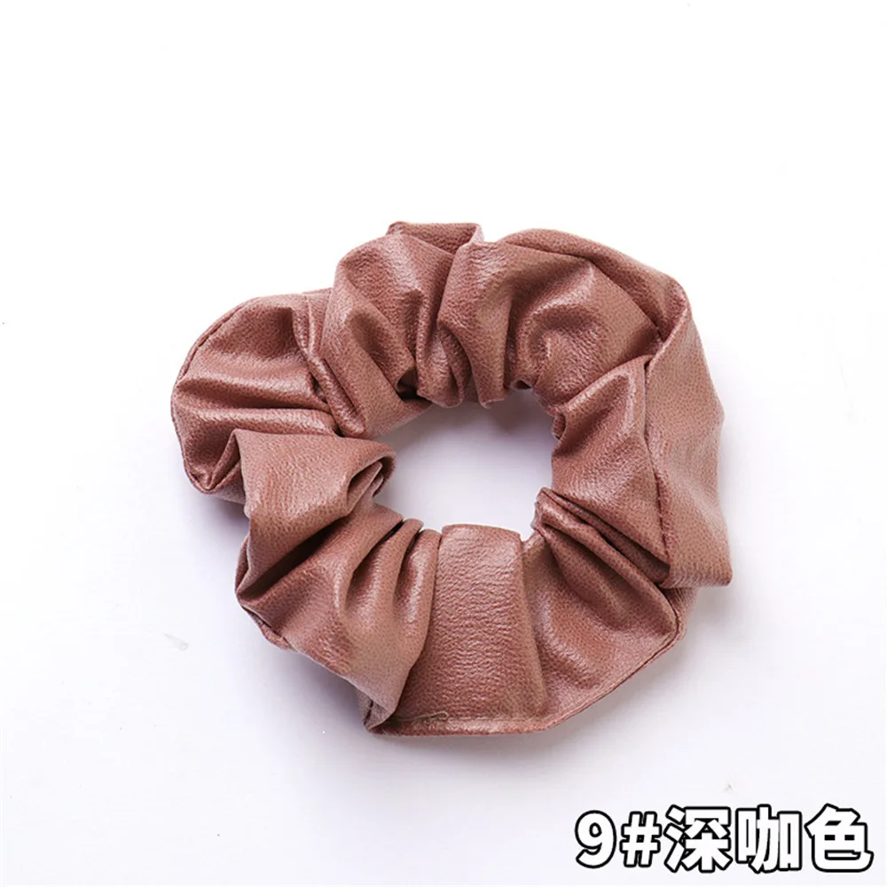 dark brown Креативные Новые ПУ Твердые кольца для волос девушки конфеты цвета дамы заколки для волос аксессуары резинка для волос Веревка - Цвет: dark brown