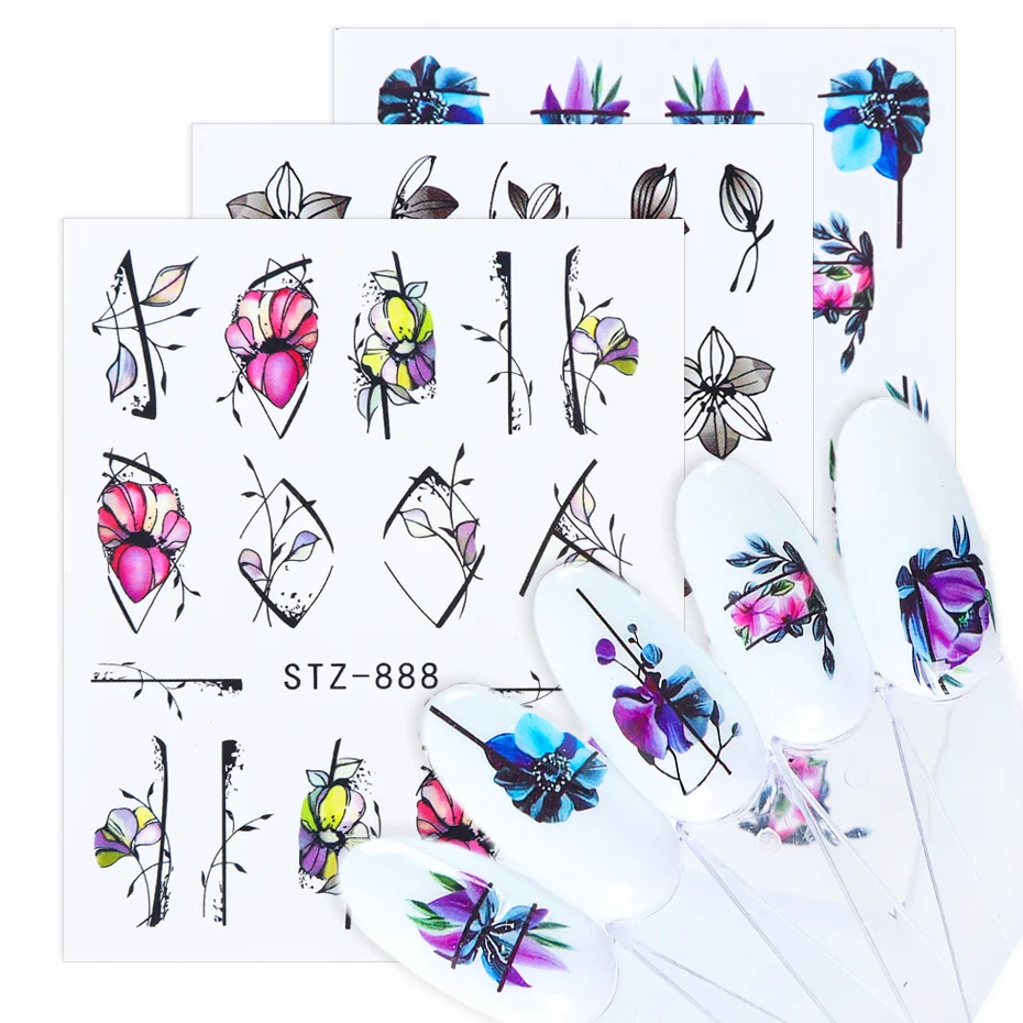 

1pcs Nail Stickers Flowers Black Pattern Decals Water Transfer Nail Art Sliders Wraps Manicure Tattoos Decorations NTSTZ880-902