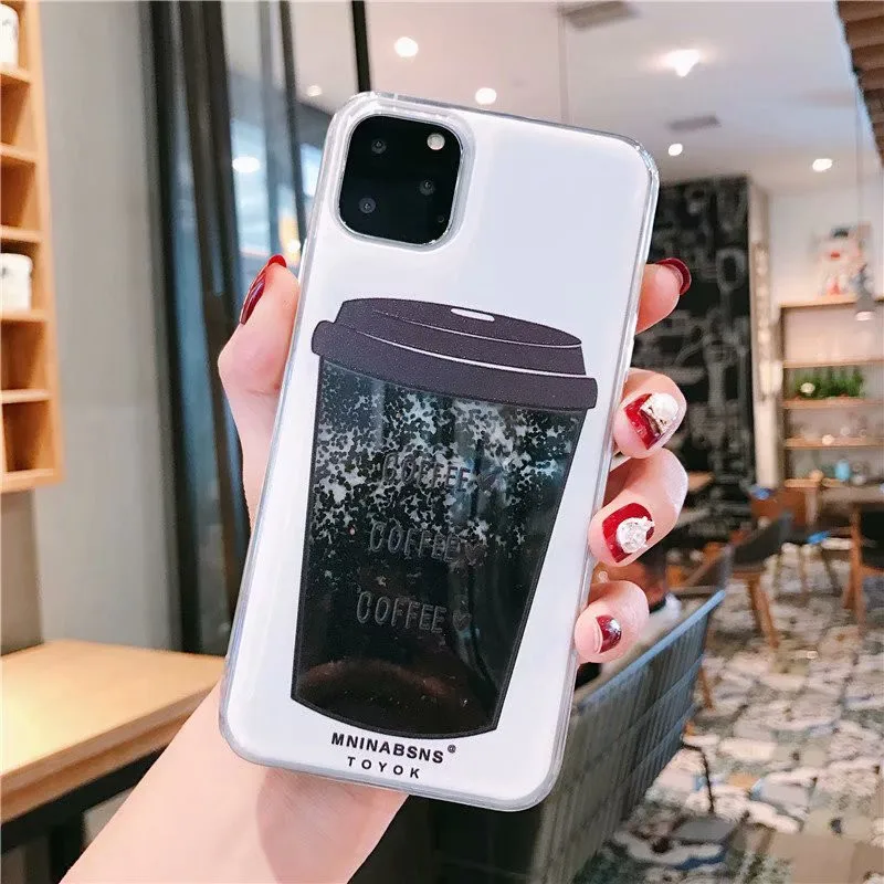 GYKZ Luxury Glitter Quicksand Phone Case For iPhone 7 11 Pro XS MAX XR X 8 6 6s Plus Dynamic Liquid Shining Coffe Cup Soft Cover | Мобильные
