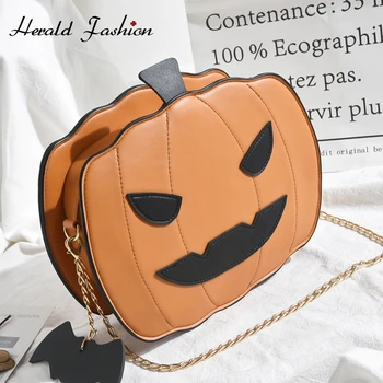 

Herald Fashion Women Pumpkin Shape Messenger Bag PU Leather Halloween Nolvety Shoulder Bag Easter Lamp Girl Gift Bag 2019 New