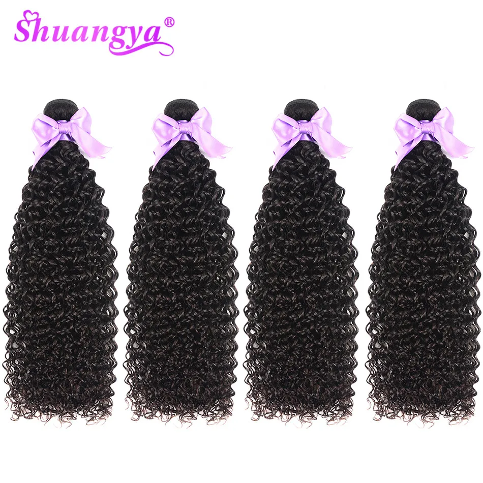 Shuangya Hair 4 Bundles Brazilian Afro Kinky Curly Hair Bundles 8-28 Inch 100% Human Hair Weave Bundles Remy Hair Extension