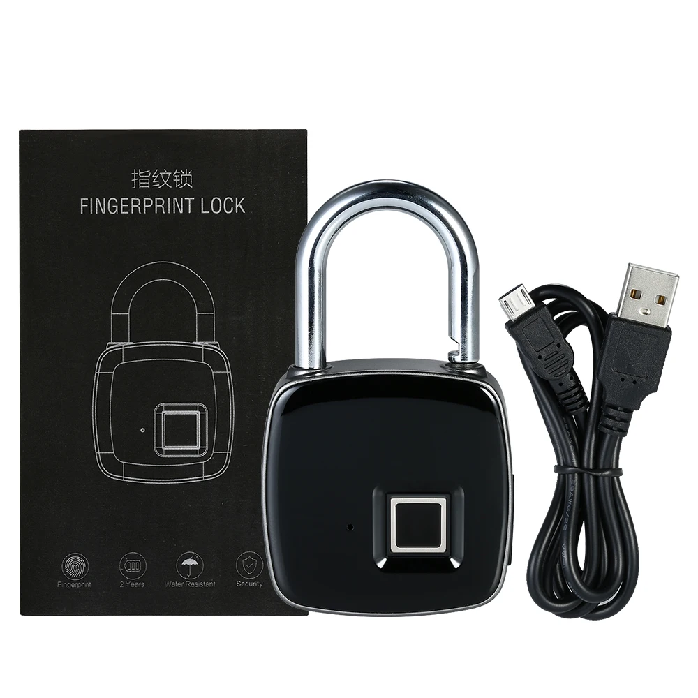 

USB Rechargeable Smart Keyless Fingerprint Lock IP65 Waterproof Anti-Theft Security Padlock Door Luggage Case Lock