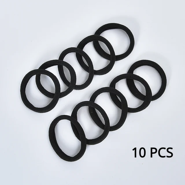10/50/100 Pcs/Set Women Girls Colors Soft Scrunchies Elastic Hair Band Lady Lovely Solid Rubber Bands Female Hair Accessories Black-10 Pcs