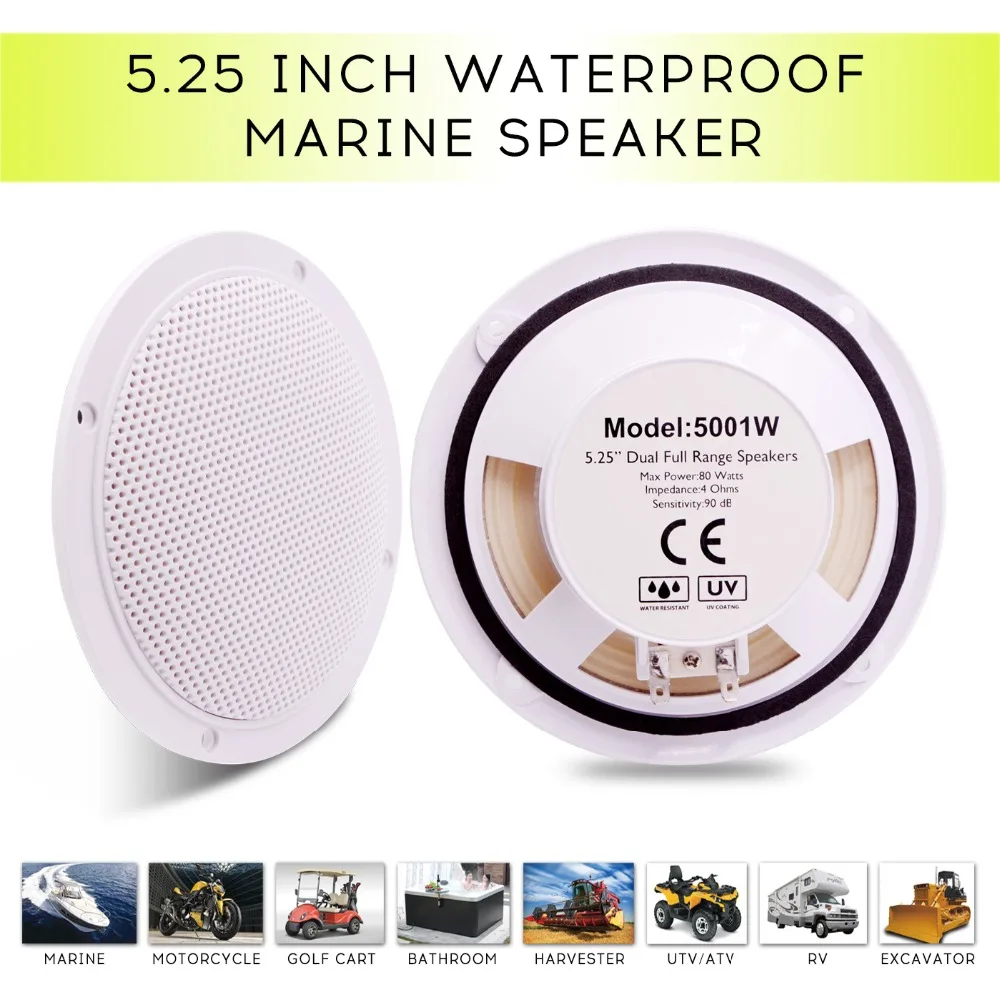 Marine Stereo Waterproof Bluetooth Audio Radio MP3 Player 5.25" Marine Speaker For ATV SPA CAR Motorcycle Yacht+ FM AM Antenna