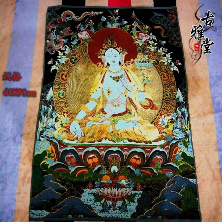 Vajrasattva тибетская буддистская искусственная Золотая шелковая вышивка танка парча