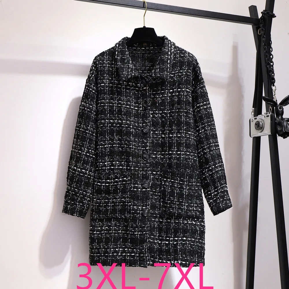 new-2021-autumn-winter-plus-size-women-clothing-overcoat-large-casual-loose-plaid-black-long-woolen-coat-3xl-4xl-5xl-6xl-7xl