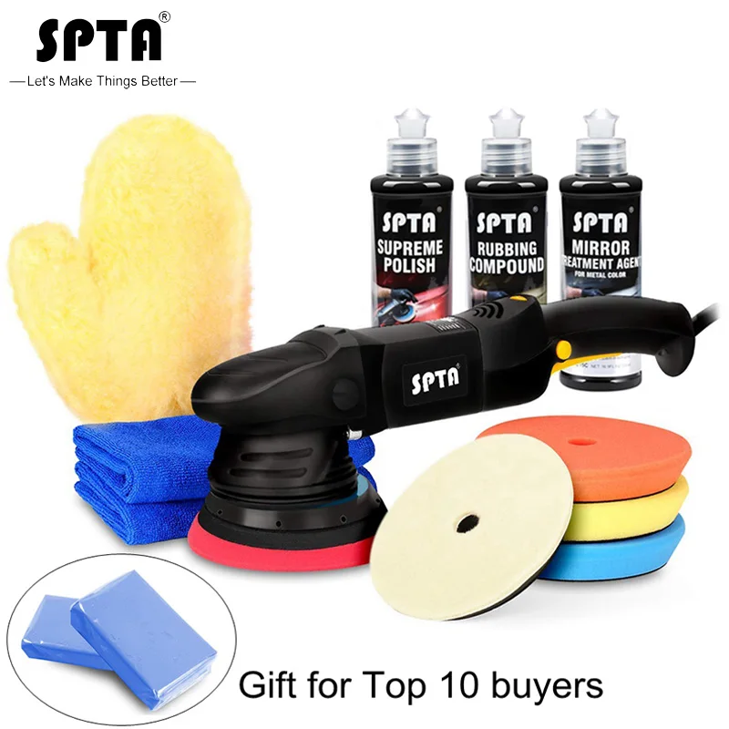 Best Offers SPTA 5inches 15mm Dual Action Polishing Machine 220v Home DIY Car Polisher with Polishing Pad Rubbing Compound Polishing Paste
