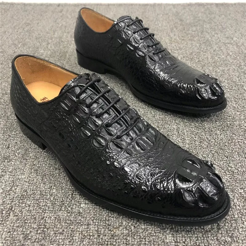 Business Style Authentic Real Crocodile Skin Men's Derby Shoes Genuine Exotic Alligator Leather Male Black Lace-up Dress Oxfords