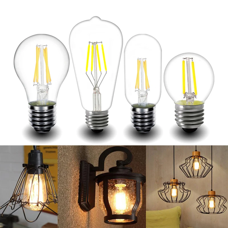 

LED Light Bulb 2W 4W 6W 8W E27 G45 ST64 T45 Filament Glass Lamp Warm white Retro 220V