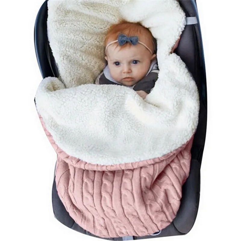 Детский спальный мешок, конверт, Зимние Детские спальные мешки, муфта для ног, коляска, вязаный спальный мешок для новорожденных, пеленка, вязанная шерсть Slaapzak - Цвет: Pink