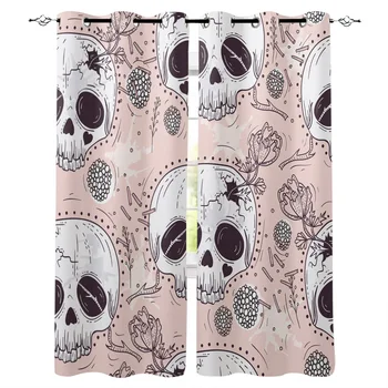 

Skull Flower Pink Curtains Window Living Room Curtains Kitchen Indoor Window High Blackout Curtain Thick