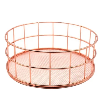 

Nordic Metal Wrought Iron Desktop Storage Basket Mesh bottom Round Storage Basket Sundries Cosmetic Home Organizer Container