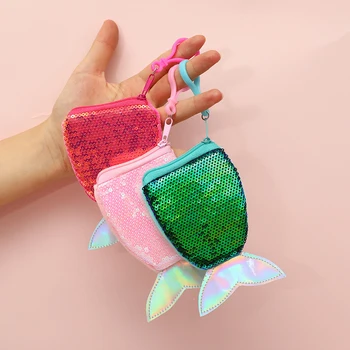 

1PCS Coin Wallet Shiny Sequins Mermaid Tail Coin Purse Keychain Pendant Bag Charm Crossbody Bags Money Change Card Holder