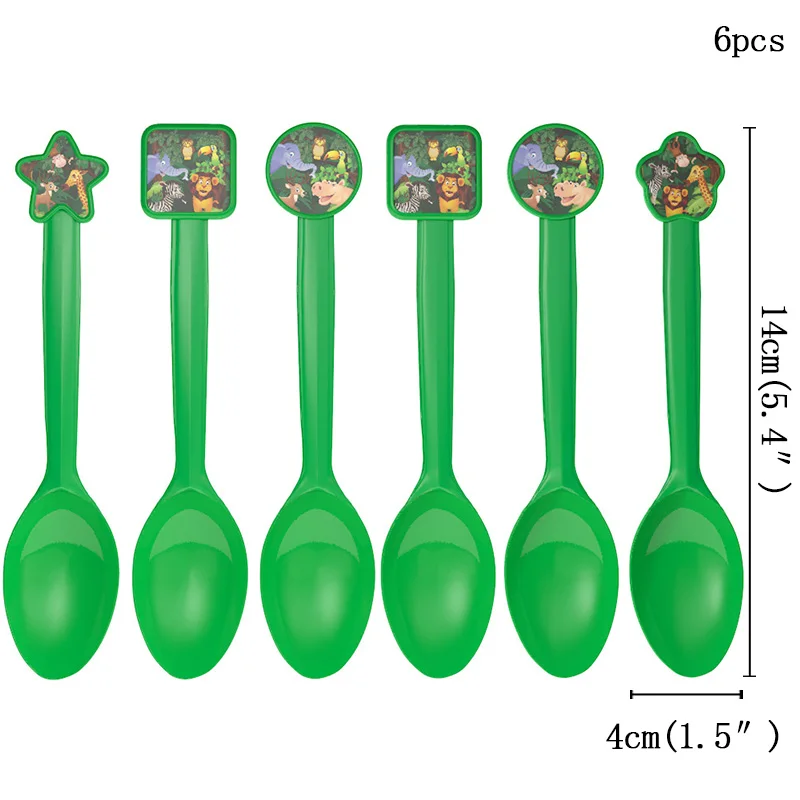 6pcs spoon Для вечеринки в стиле сафари, тропический дождь, животные, Одноразовые столовые наборы, для вечеринки в честь Дня рождения, в джунглях, вечерние принадлежности для мальчиков, подарок на день рождения - Цвет: 6pcs spoon