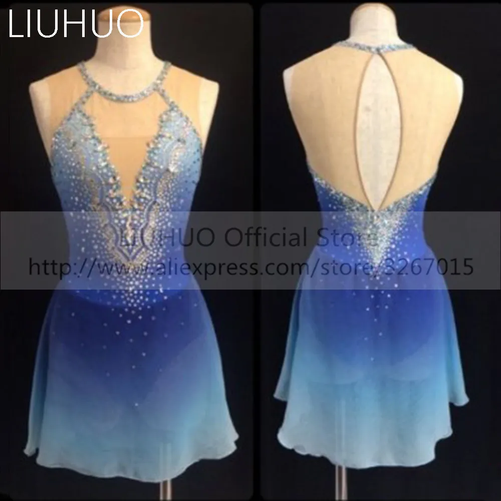 

LIUHUO Women's Girls' Adult Kid Performance Ballet Rhythmic Gymnastics Competition Leotard Ice Figure Skating Dress Dance Blue