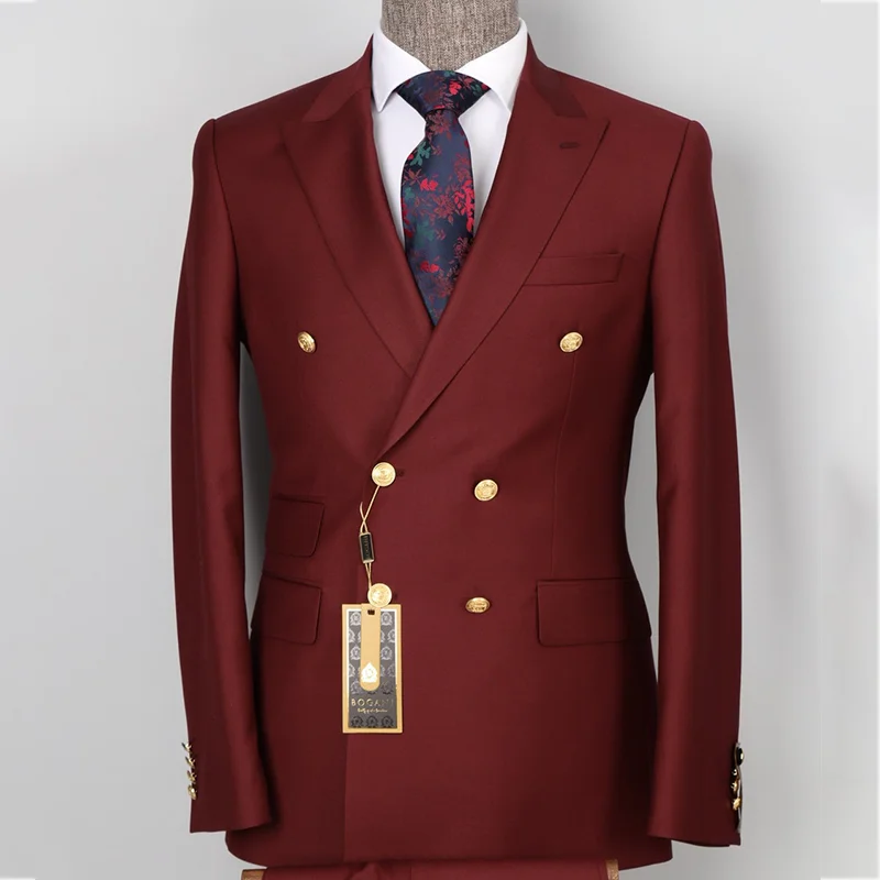 Men's Double Breasted Blazer Designer Burgundy Jacket Prom Tuxedo Wedding Groom Blazer Only Jacket 1 Piece Customized