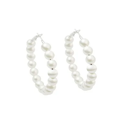 Qingwen Boho Белый Искусственный жемчуг круглый круг серьги-кольца женские золотые большие серьги корейские ювелирные изделия Brincos массивные серьги