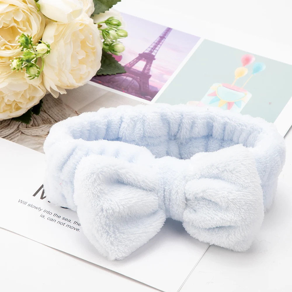 Eyelashes Extension Coral Fleece Headband Make Up Wash Face Bath Hairbands Wrap Head Women Elastic Soft Turban Hair Accessories - Цвет: pure sky blue