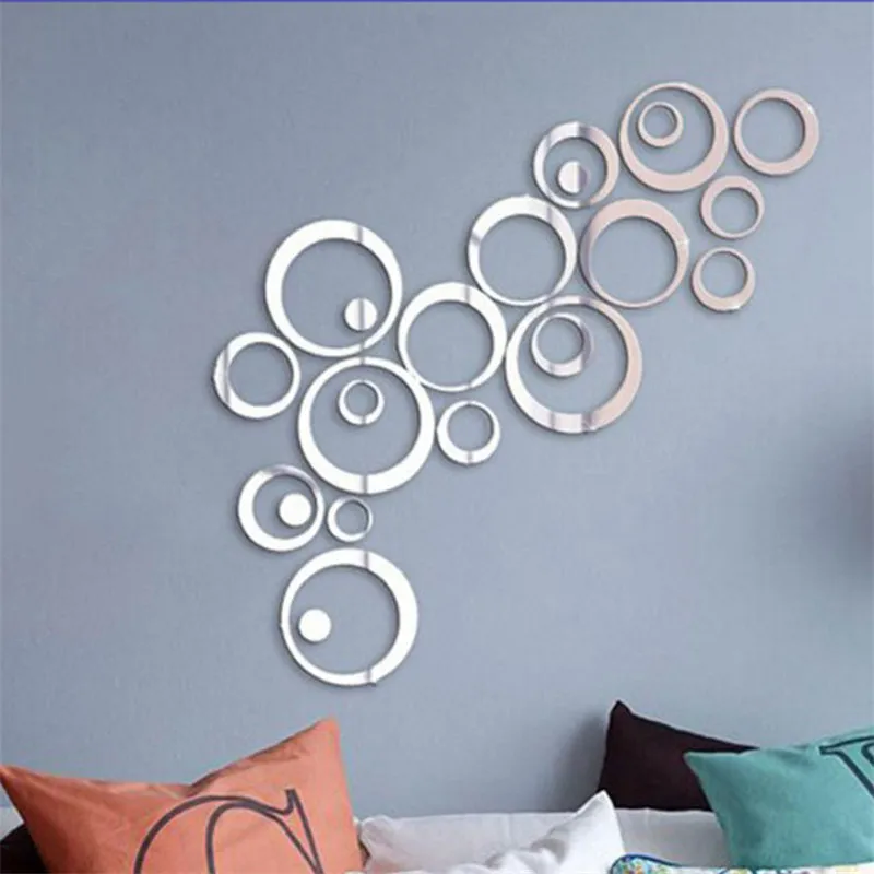 Винтажный узор круг 3D трехмерные акриловые настенные декоративные наклейки на стену зеркальное украшение для дома наклейки на стену - Цвет: Серебристый