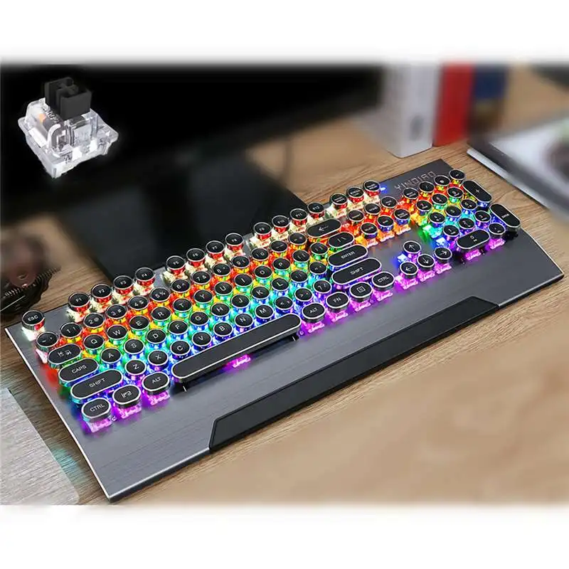 Wired Gaming Keyboard Mechanical Backlit Keyboards USB 104 Keycaps Round Keys Square Keys Gaming Keyboard For Game Laptop PC